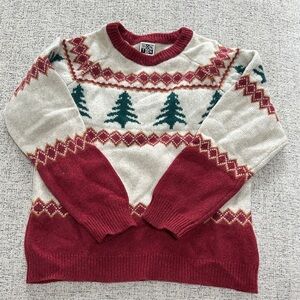 Festive Red and Cream Sweater with Tree Pattern